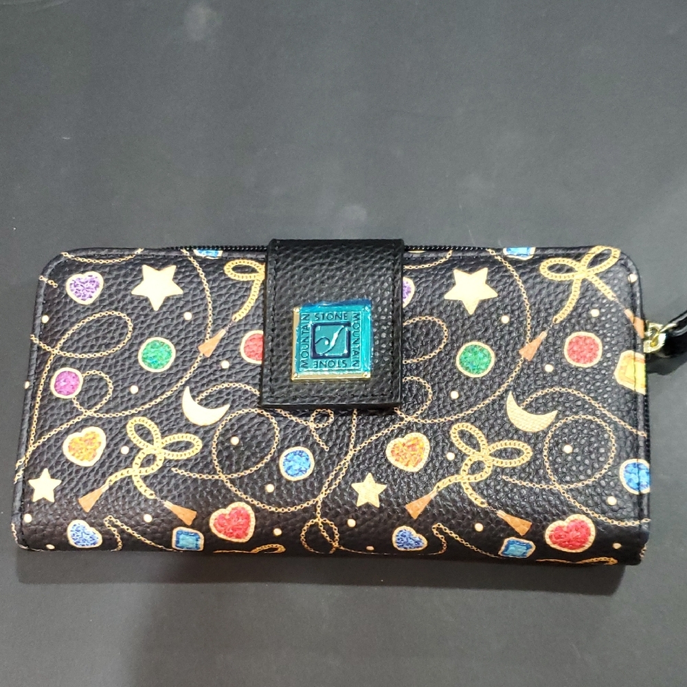 Stone Mountain black festive gold chain multi zip around‎ wallet